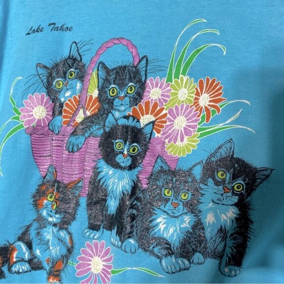 Vintage Screen Starts Best Blue Single Stitch Lake Tahoe T Shirt W Kittens XL - Picture 8 of 16